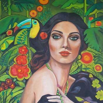 绘画 标题为“Dans la jungle” 由Karine Me Moon, 原创艺术品, 油 安装在木质担架架上