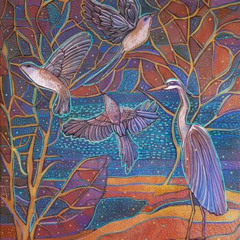 Pittura intitolato "Birds" da Karine Me Moon, Opera d'arte originale, Acrilico Montato su Telaio per barella in legno