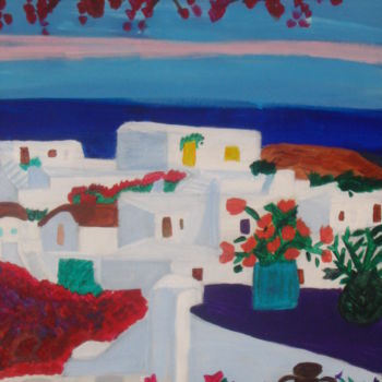 Painting titled "petit-village-grec-…" by Hugamart, Original Artwork