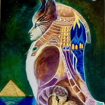 Painting titled "Bastet" by K., Original Artwork