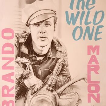 Drawing titled "Marlon Brando" by Karine Villard, Original Artwork, Pencil
