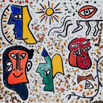 Картина под названием "communication 2" - Karine Collomb, Подлинное произведение искусства, Масло Установлен на Деревянная р…