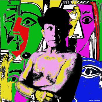 Schilderij getiteld "Pablo Picasso" door Karine Collomb, Origineel Kunstwerk, Digitaal Schilderwerk Gemonteerd op Frame voor…
