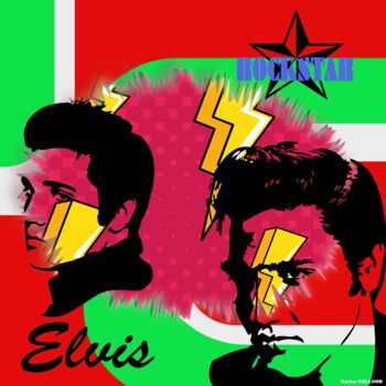Schilderij getiteld "Elvis Presley" door Karine Collomb, Origineel Kunstwerk, Digitaal Schilderwerk Gemonteerd op Frame voor…
