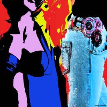 Painting titled "Pop girl" by Karine Collomb, Original Artwork, Digital Painting Mounted on Wood Stretcher frame