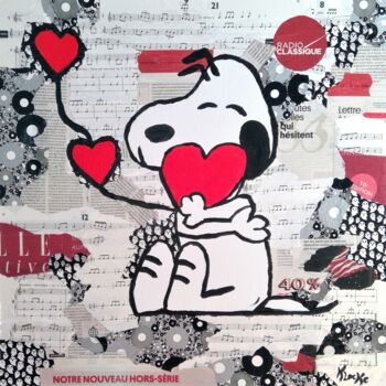 Peinture intitulée "Snoopy amoureux" par Karine Locke, Œuvre d'art originale, Acrylique Monté sur Châssis en bois