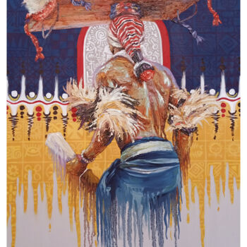 Картина под названием "War dancer" - Kalu Uche (karis), Подлинное произведение искусства, Масло