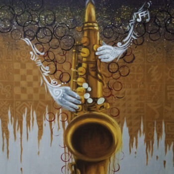 Painting titled "Saxophonist" by Kalu Uche (karis), Original Artwork, Acrylic