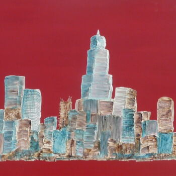 Ζωγραφική με τίτλο "City Rouge" από Karl Blanchet, Αυθεντικά έργα τέχνης, Ακρυλικό