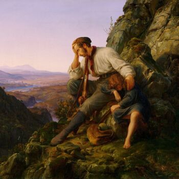 Painting titled "Le voleur et son en…" by Karl Friedrich Lessing, Original Artwork, Oil