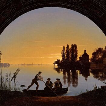 Pittura intitolato "Les rives de la Spr…" da Karl Friedrich Schinkel, Opera d'arte originale, Olio