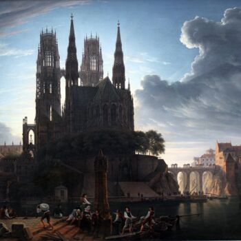 Pittura intitolato "Cathédrale gothique…" da Karl Friedrich Schinkel, Opera d'arte originale, Olio