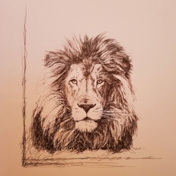 Dessin intitulée "Lion." par Karl Robial, Œuvre d'art originale, Encre