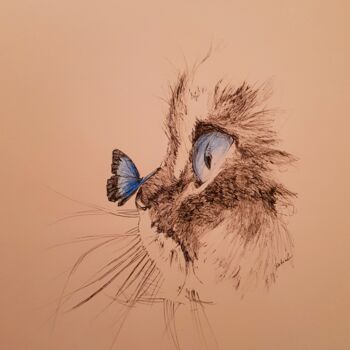 "Chat papillon" başlıklı Resim Karl Robial tarafından, Orijinal sanat, Mürekkep