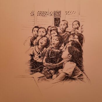 Zeichnungen mit dem Titel "School" von Karl Robial, Original-Kunstwerk, Tinte
