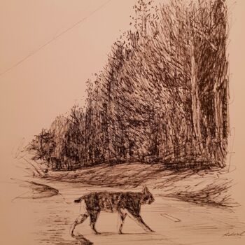Dessin intitulée "Lynx" par Karl Robial, Œuvre d'art originale, Encre