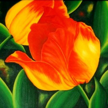 Malerei mit dem Titel "Tulpen" von Kafi, Original-Kunstwerk, Öl