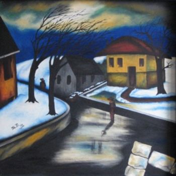 Malerei mit dem Titel "Winterlandschaft" von Kafi, Original-Kunstwerk, Öl