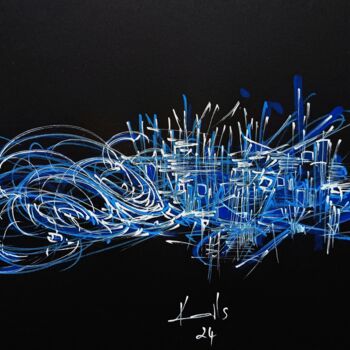 Dibujo titulada "bleu volutes" por Karls, Obra de arte original, Acrílico