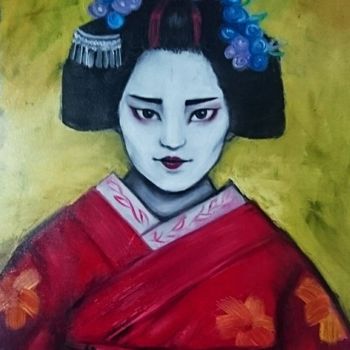 Картина под названием "Portrait de Geisha" - Karnakiev, Подлинное произведение искусства, Масло Установлен на Деревянная рам…