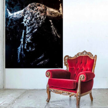 Painting titled "One Bull" by Karol Bichel, Original Artwork, Oil