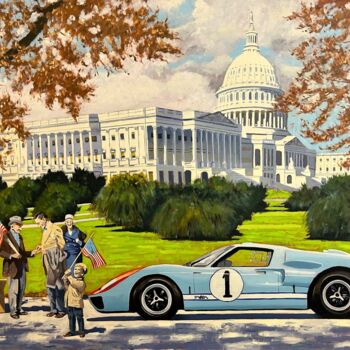 Painting titled "Ford GT40 MKII" by Karol Reber, Original Artwork, Oil