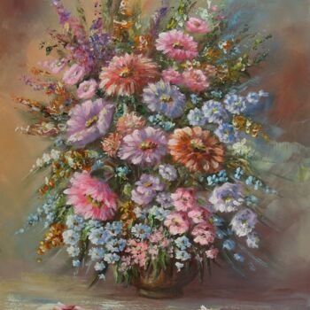Картина под названием "Bouquet of flowers" - Karola Kiss, Подлинное произведение искусства, Акрил Установлен на Деревянная р…
