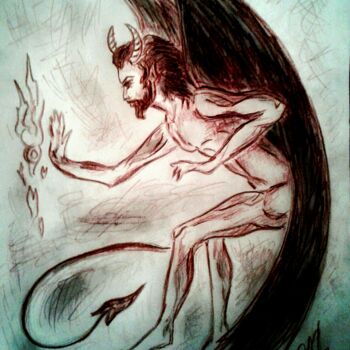 Drawing titled "Devil.  Game of Lig…" by Karolina Ingo (Karolina Navi -Ingo), Original Artwork, Conté