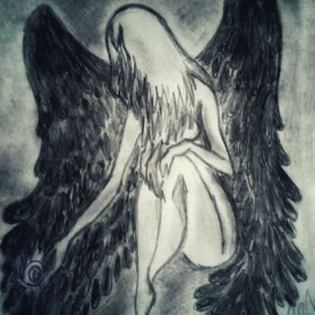 Disegno intitolato "Fallen Angel.  Fall…" da Karolina Ingo (Karolina Navi -Ingo), Opera d'arte originale, Grafite