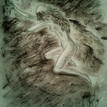 Dessin intitulée "Girl in the dark by…" par Karolina Ingo (Karolina Navi -Ingo), Œuvre d'art originale, Encre