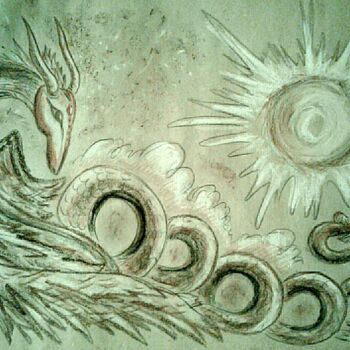 Dessin intitulée "Dragon enchanted by…" par Karolina Ingo (Karolina Navi -Ingo), Œuvre d'art originale, Pastel