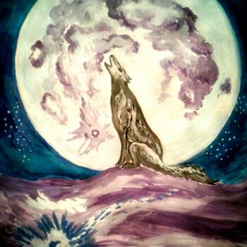 Pintura titulada "Wolf Moon" por Karolina Ingo (Karolina Navi -Ingo), Obra de arte original, Gouache