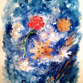 Peinture intitulée "Rose. Flame in the…" par Karolina Ingo (Karolina Navi -Ingo), Œuvre d'art originale, Aquarelle