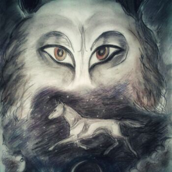 Картина под названием "Wolf Eyes. Seal of…" - Karolina Ingo (Karolina Navi -Ingo), Подлинное произведение искусства, Карандаш