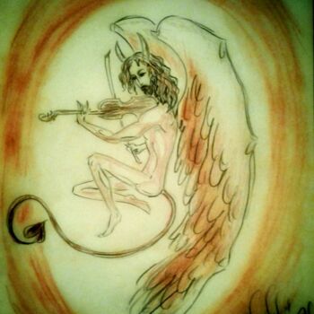 Drawing titled "Devil with the Viol…" by Karolina Ingo (Karolina Navi -Ingo), Original Artwork, Pencil