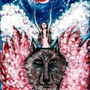 Картина под названием "Red Moon Werewolf" - Karolina Ingo (Karolina Navi -Ingo), Подлинное произведение искусства, Акрил