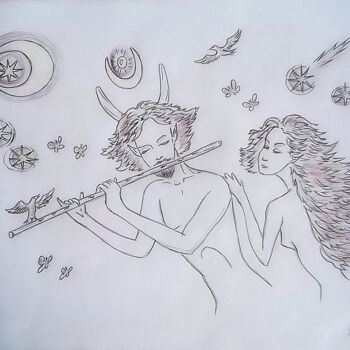 Drawing titled "Faun in love with m…" by Karolina Ingo (Karolina Navi -Ingo), Original Artwork, Pencil