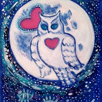 Painting titled "Owl Totem" by Karolina Ingo (Karolina Navi -Ingo), Original Artwork, Acrylic