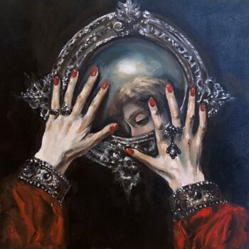 Painting titled "Into the mirror" by Karolina Naichuk, Original Artwork, Oil Mounted on Wood Stretcher frame