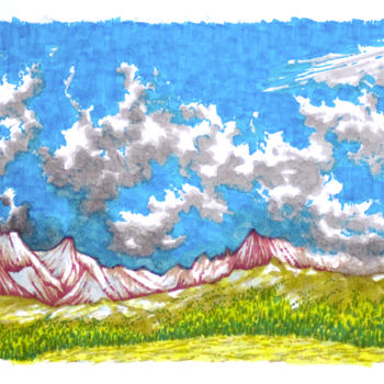 Drawing titled "Chaîne de Belledonne" by Karolus, Original Artwork, Marker