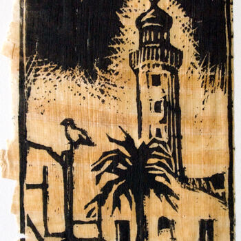 Printmaking titled "Le phare du Grau du…" by Karolus, Original Artwork, Linocuts