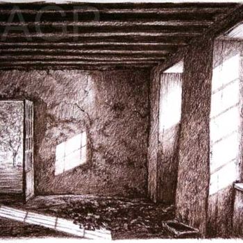 Zeichnungen mit dem Titel "La vieille demeure" von Karolus, Original-Kunstwerk, Pigmente