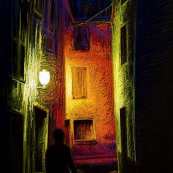 Painting titled "Ruelle de Céret By…" by Karolus, Original Artwork, Pastel