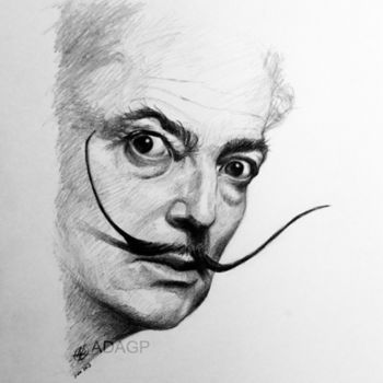 Dessin intitulée "Portrait de Dali" par Karolus, Œuvre d'art originale, Crayon