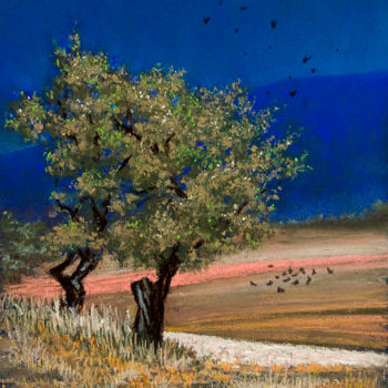 Painting titled "Deux oliviers" by Karolus, Original Artwork, Pastel