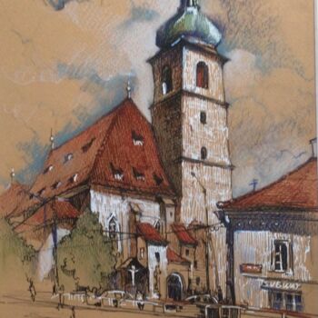 Zeichnungen mit dem Titel "Kostel sv. Jindřich…" von Svitlana Karpova, Original-Kunstwerk, Conté-Buntstifte