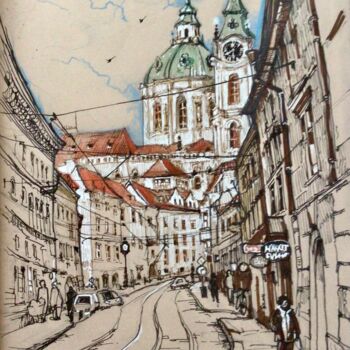Malerei mit dem Titel "Through the streets…" von Svitlana Karpova, Original-Kunstwerk, Gel Stift