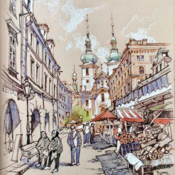 Dibujo titulada "Spring in Prague" por Svitlana Karpova, Obra de arte original, Pluma de gel