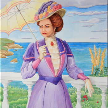 Schilderij getiteld "Dame à l'ombrelle" door Karssay Natália Constancia, Origineel Kunstwerk, Aquarel