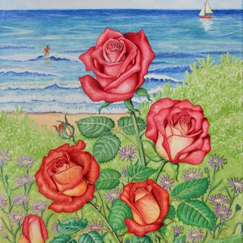 Painting titled "Roses au bord de la…" by Karssay Natália Constancia, Original Artwork, Watercolor